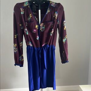 Rebecca Taylor silk burgundy and blue Long Sleeve Dress